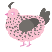 A rose and grey chicken with a speckle pattern