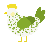 A white and chartreuse chicken with a speckle pattern