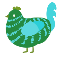 A viridian and aqua chicken with a bar pattern