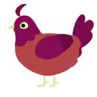 A red and wine chicken with a head pattern