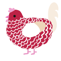 A crimson and cream chicken with a lace pattern