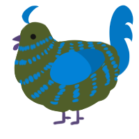 A olive and sapphire chicken with a bar pattern