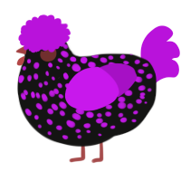 A black and amethyst chicken with a speckle pattern