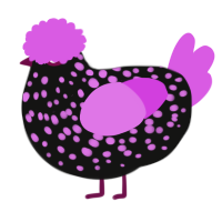 A black and orchid chicken with a speckle pattern