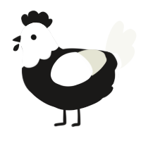 A sable and white chicken with a head pattern