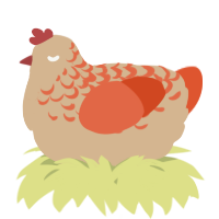 A beige and vermilion chicken with a half-lace pattern