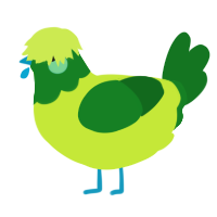 A lime and leaf chicken with a head pattern