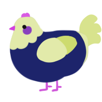 A navy and lemon chicken with a head pattern