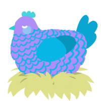 A lilac and cerulean chicken with a lace pattern