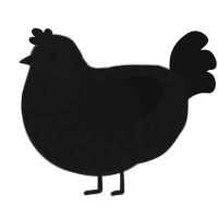 A sable and black chicken with a speckle pattern