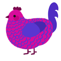 A fuchsia and indigo chicken with a lace pattern