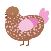 A brown and pink chicken with a speckle pattern