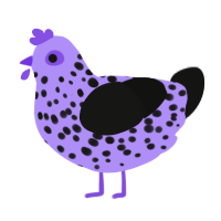 A lilac and black chicken with a speckle pattern