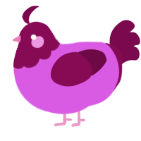 A orchid and wine chicken with a head pattern