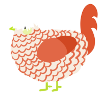 A cream and vermilion chicken with a lace pattern