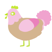 A beige and pink chicken with a head pattern