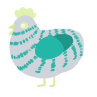 A mist and turquoise chicken with a bar pattern