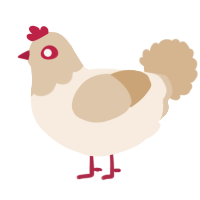 A cream and beige chicken with a head pattern