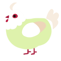A apple and cream chicken with a head pattern