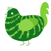 A leaf and grass chicken with a bar pattern
