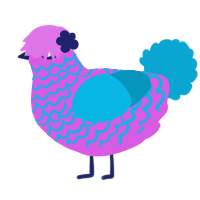 A orchid and cerulean chicken with a lace pattern