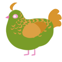 A chartreuse and orange chicken with a half-lace pattern
