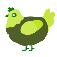 A olive and lime chicken with a head pattern