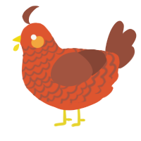 A vermilion and russet chicken with a lace pattern