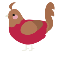 A crimson and brown chicken with a head pattern