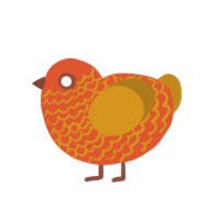 Autumn, a vermilion and ochre chicken with a lace pattern