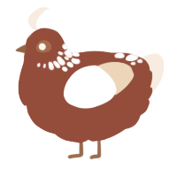 A russet and cream chicken with a neck-speckle pattern