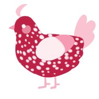 A crimson and rose chicken with a speckle pattern