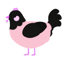 A rose and black chicken with a head pattern