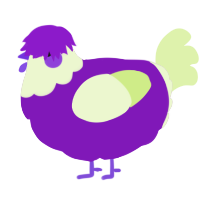 A violet and apple chicken with a head pattern