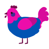 A ultramarine and fuchsia chicken with a head pattern