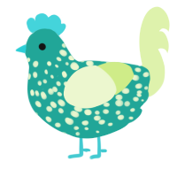 A turquoise and apple chicken with a speckle pattern