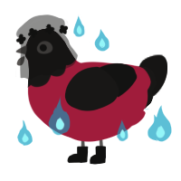 Pyro, a crimson and sable chicken with a head pattern