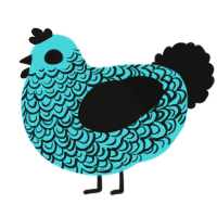 A aqua and black chicken with a double-lace pattern
