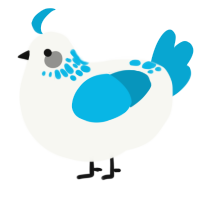 A white and cerulean chicken with a neck-speckle pattern