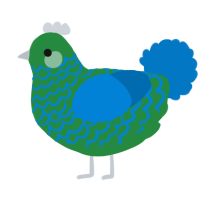 A viridian and sapphire chicken with a lace pattern