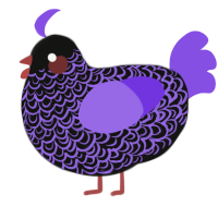 Unholy, a black and blurple chicken with a double-lace pattern