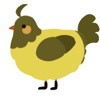 A yellow and olive chicken with a head pattern