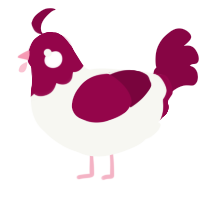 A white and maroon chicken with a head pattern