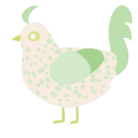 A cream and gluppy chicken with a speckle pattern