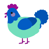 A mint and ultramarine chicken with a head pattern