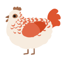 A cream and vermilion chicken with a half-lace pattern
