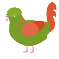 A chartreuse and vermilion chicken with a neck-band pattern