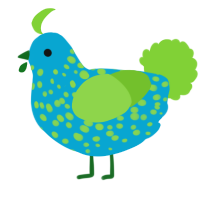 A cerulean and grass chicken with a speckle pattern