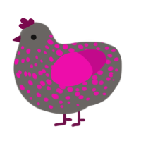 A grey and fuchsia chicken with a speckle pattern