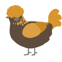 A bark and orange chicken with a neck-speckle pattern